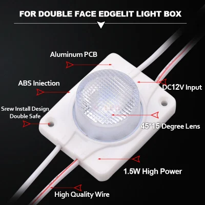 고성능 LED 모듈 Edgelit 45X15도 렌즈 화이트 색상 6500K 1.5W IP67 12V 빌보드 5년 보증 SMD3030 Edgelit LED 모듈