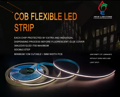 COB CCT 조정 가능한 576칩 유연한 흰색 따뜻한 흰색 COB LED 스트립 조명